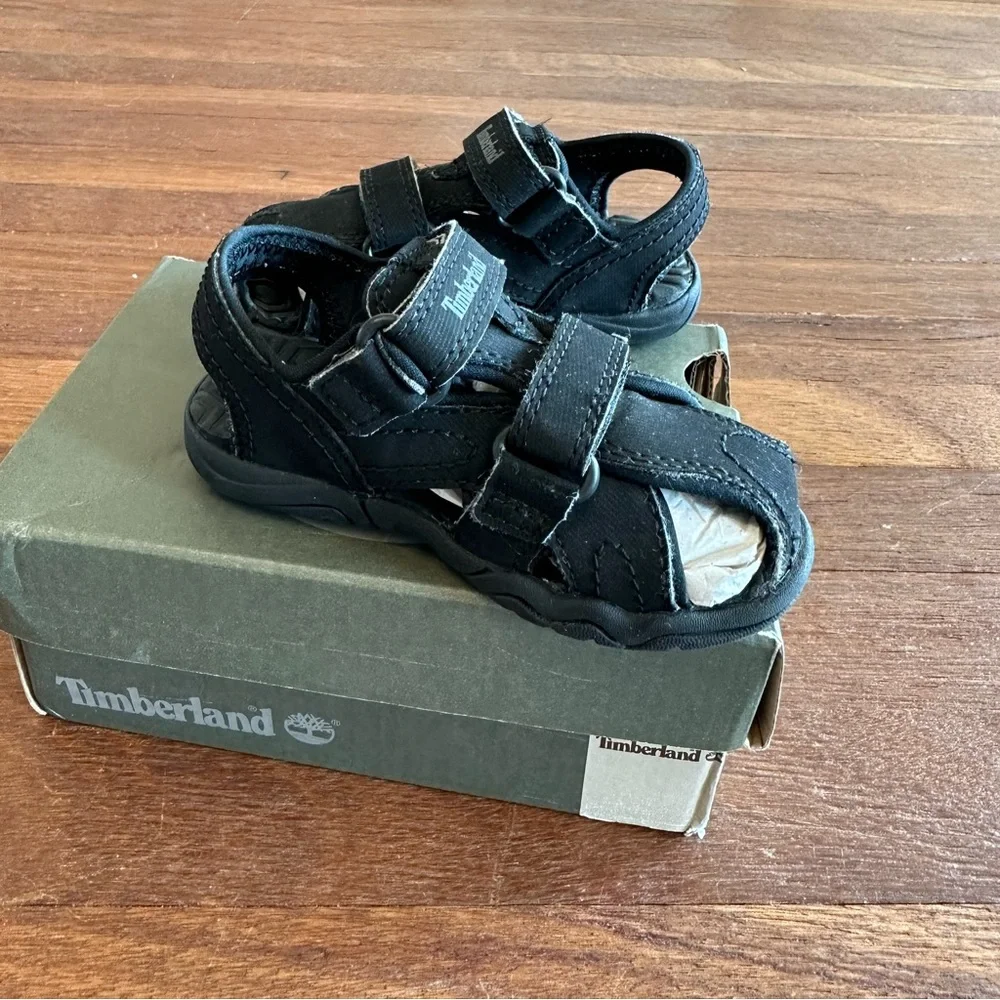 Timberland Kids Black Sport Sandals Toddler Size 6 Hook Loop Outdoor Shoes - Picture 4 of 10